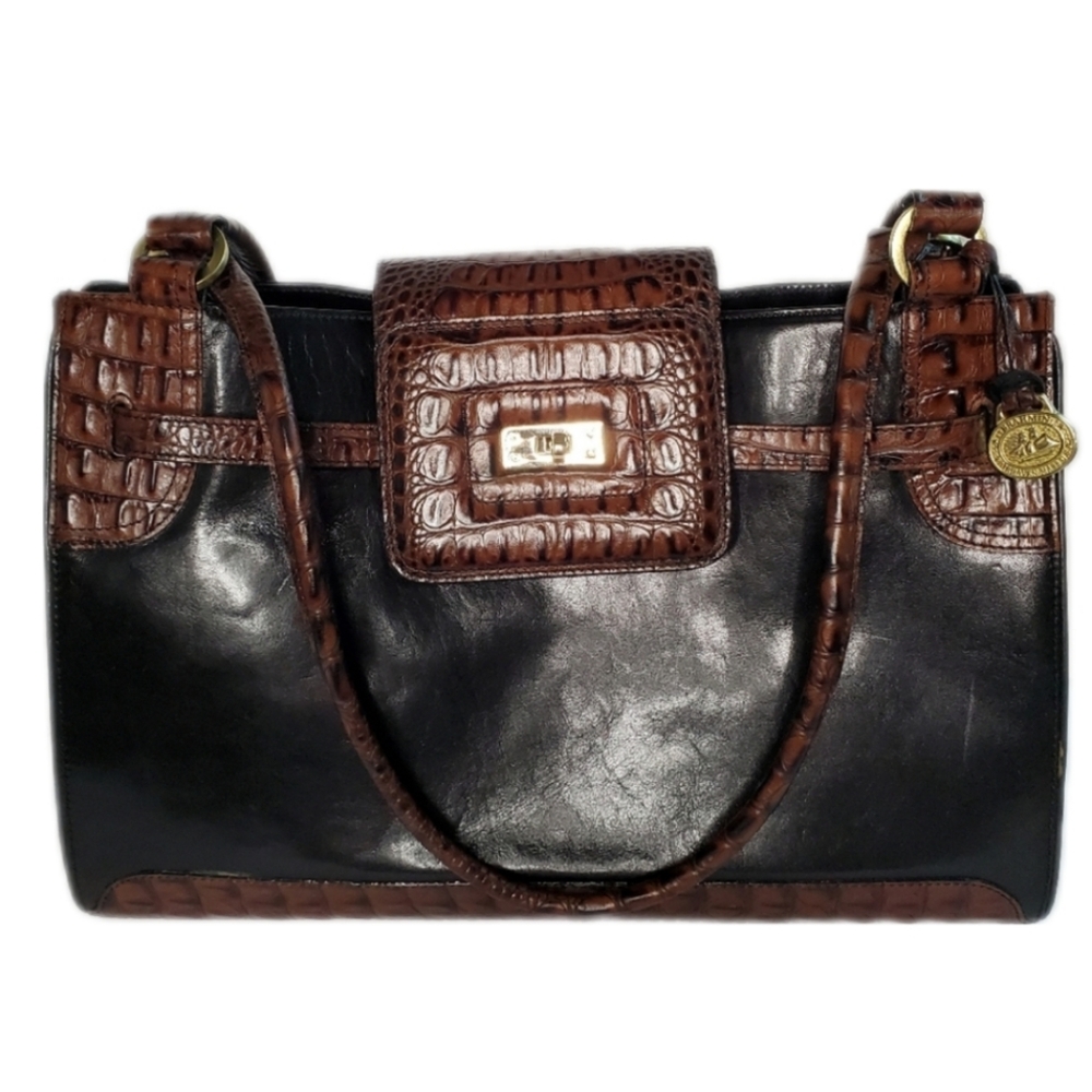 Brahmin Bevin Brick Lafayette Black Leather w/ Embossed Croc Brown Leather Tote